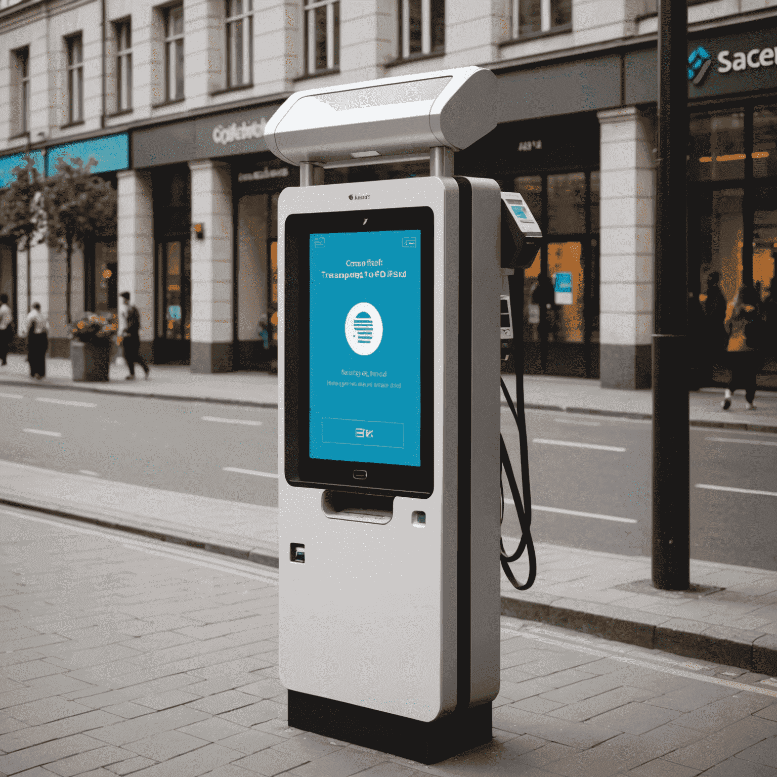 A self-service kiosk for transport card recharge, displaying the interface for easy top-up